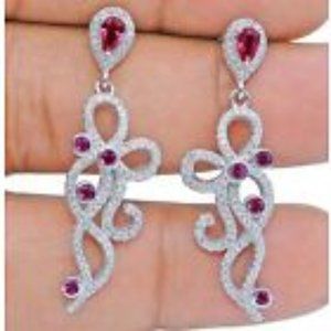Ruby & White Topaz 925 Sterling Silver Earrings